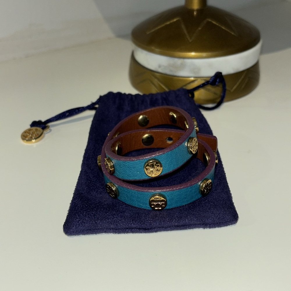 Tory Burch leather wrap logo bracelet